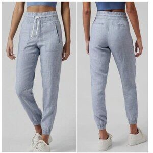 ATHLETA Cabo Linen Summer Resort Jogger Pants - Chambray Blue - 16